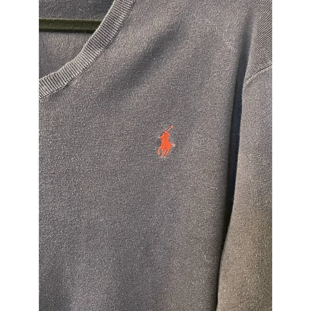 Polo Ralph Lauren Sweater Mens XL Blue Pima Cotton V Neck Preppy